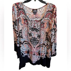 Angie Women’s Bohemian Paisley Top with Tassel Tie